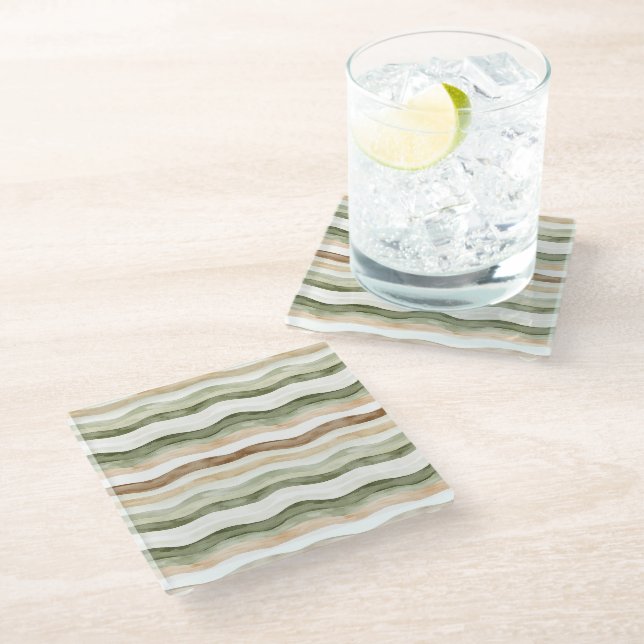 Dessous-de-verre En Verre Rayures Vert Crème Marron (Incliné)