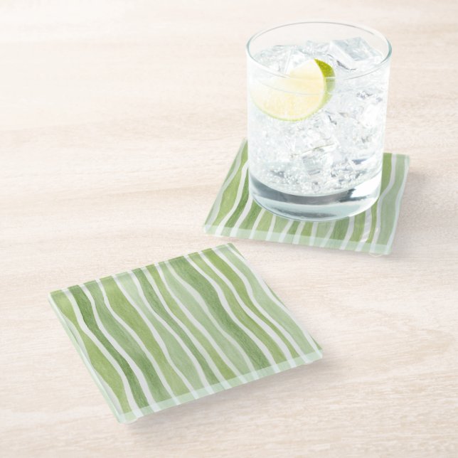 Dessous-de-verre En Verre Rayures vert lime ondulées (Incliné)