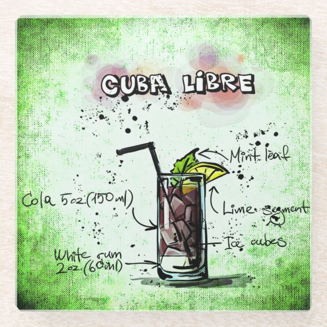 Dessous-de-verre En Verre Recette de boisson Cuba Libre (Devant)