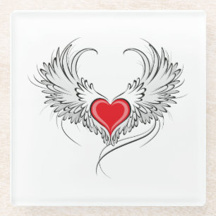 Dessous-de-verre En Verre Red Angel Coeur avec ailes