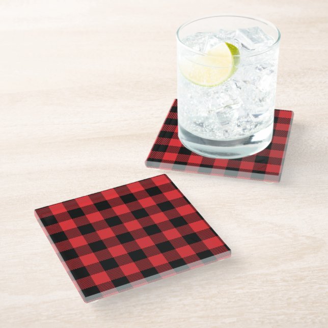Dessous-de-verre En Verre Red Flannel Buffalo Check Motif (Incliné)