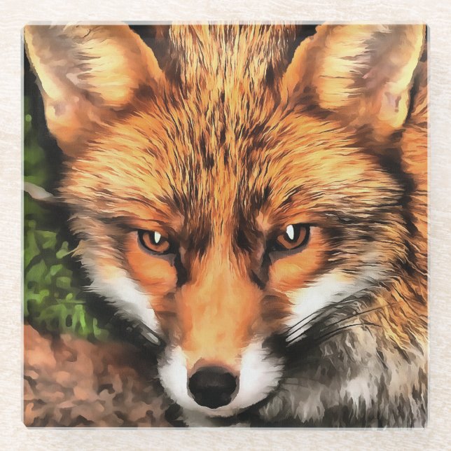 Dessous-de-verre En Verre Red Fox Beau Art de la faune (Devant)