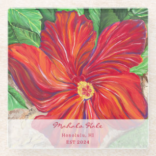 Dessous-de-verre En Verre Red Hibiscus Vacances Accueil Dessous de verre en