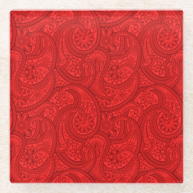 Dessous-de-verre En Verre Red Paisley (Devant)