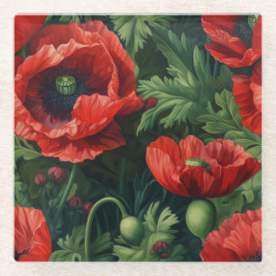 Dessous-de-verre En Verre Red Poppies Floral Art