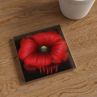 Dessous-de-verre En Verre Red Poppy Flower Art Dessous de verre en verre per