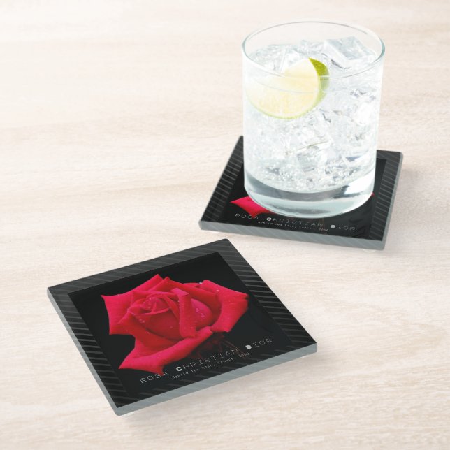 Dessous-de-verre En Verre Red Rose (Incliné)