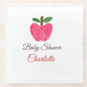 Dessous-de-verre En Verre Red Watercolor pomme baby shower ajouter nom titre