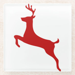 Dessous-de-verre En Verre Reindeder Jump Noël Rouge Silhouette Souris