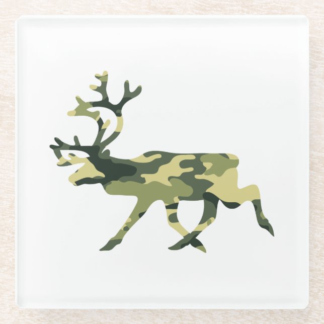 Dessous-de-verre En Verre Reindeer / Caribou Woodland Camouflage / Camo (Devant)