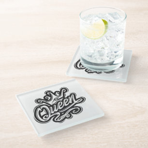 Dessous-de-verre En Verre Reine avec couronne, conception de la typographie