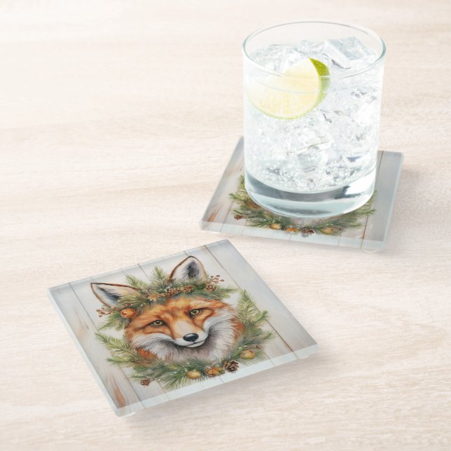 Dessous-de-verre En Verre Renard de Noël (Incliné)