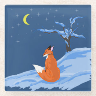Dessous-de-verre En Verre Renard nocturne d'hiver