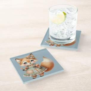 Dessous-de-verre En Verre Renard pastel floral Cottagecore fantaisiste