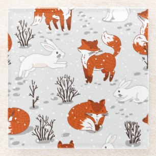 Dessous-de-verre En Verre Renards d'hiver Bunny Motif sans couture