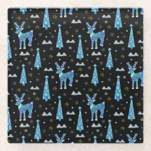 Dessous-de-verre En Verre Rennes, flocons de neige, motif de Noël