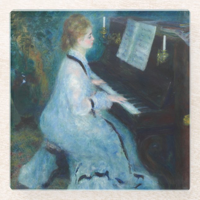 Dessous-de-verre En Verre Renoir femme à l'impressionniste Vintage de piano (Devant)