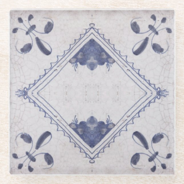 Dessous-de-verre En Verre Repro Portugais Floral Azulejos Carrelage (Devant)