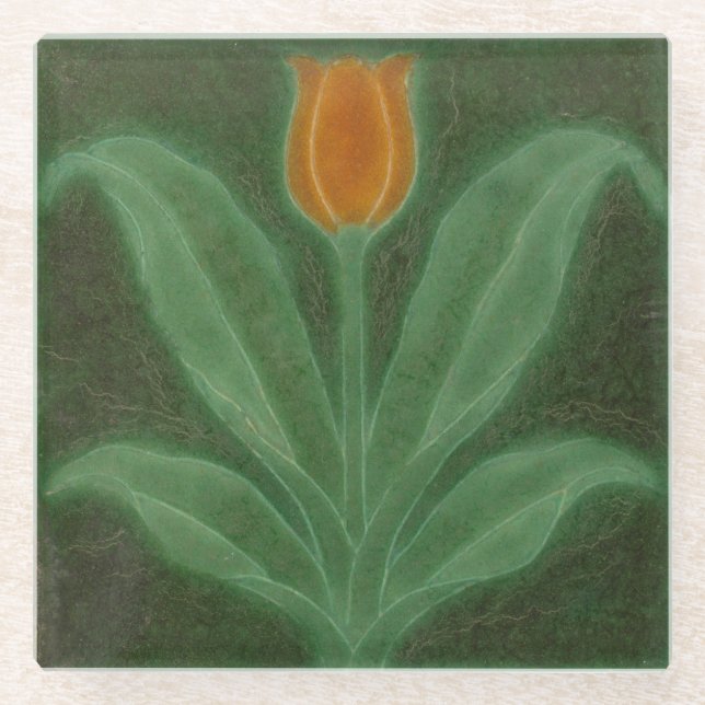 Dessous-de-verre En Verre Repro Yellow Green Tulip Art Nouveau Tile Glass Co (Devant)
