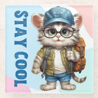 Dessous-de-verre En Verre Restez Cool Chat Portant Des Lunettes Casquette Re