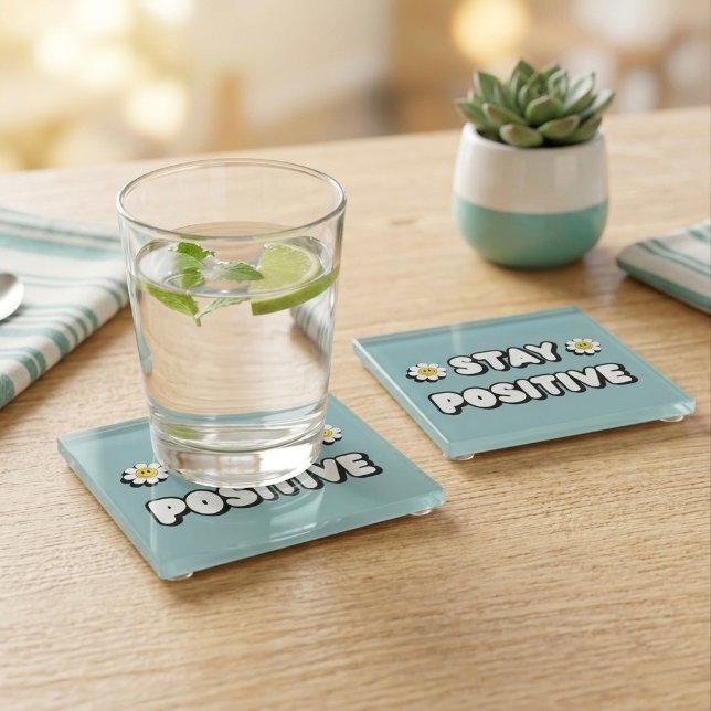 Dessous-de-verre En Verre Restez Positif (Créateur téléchargé)