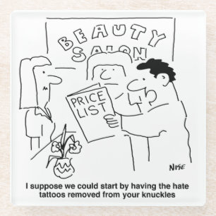 Dessous-de-verre En Verre Retrait de tatouages au thème du salon de beauté.