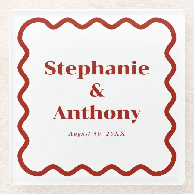 Dessous-de-verre En Verre Retro 1950s Wavy Edge Mariage rouge foncé (Devant)