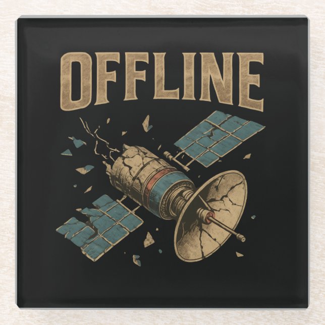 Dessous-de-verre En Verre Retro Broken Satellite "OFFLINE" Space Art (Devant)