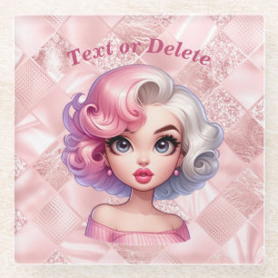 Dessous-de-verre En Verre Retro Glamor Girl Animée mignonne Cartoon Beauté