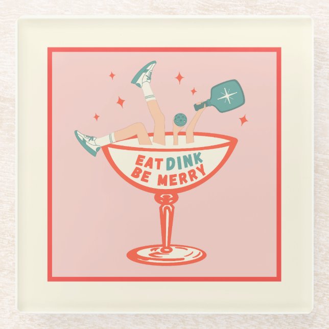 Dessous-de-verre En Verre Retro Mange, Dink et Be Joyeux Pickleball Noël (Devant)