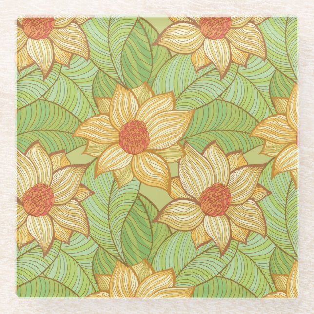 Dessous-de-verre En Verre Rétro motif de magnolia (Devant)