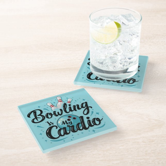 Dessous-de-verre En Verre Retro Neon "Bowling Is My Cardio" Funny Bowling (Incliné)