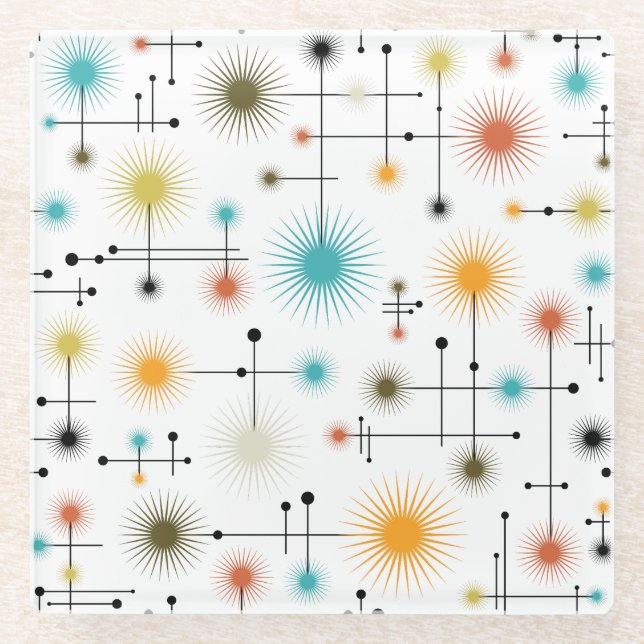 Dessous-de-verre En Verre Retro Starbursts A Go-Go ! (Devant)