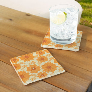 Dessous-de-verre En Verre Retro Vintage Orange Botanique Fleur Motif Automne