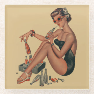 Dessous-de-verre En Verre Retro Vintage pin fille
