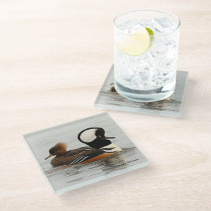 Dessous-de-verre En Verre Réunion de canards-fusiliers à capuchon à l'étang