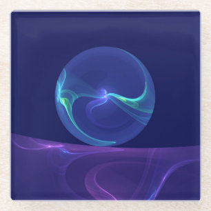 Dessous-de-verre En Verre Rêve Violet Bleu Lumineux Art Fractal Abstrait