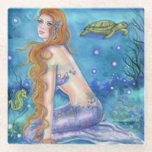 Dessous-de-verre En Verre Rêver sur les marées aquamarines par Renee Lavoie