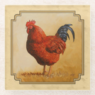 Dessous-de-verre En Verre Rhode Island Red Rooster Yellow Arrière - plan