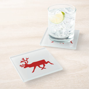 Dessous-de-verre En Verre Rindeer rouge / Silhouette caribou