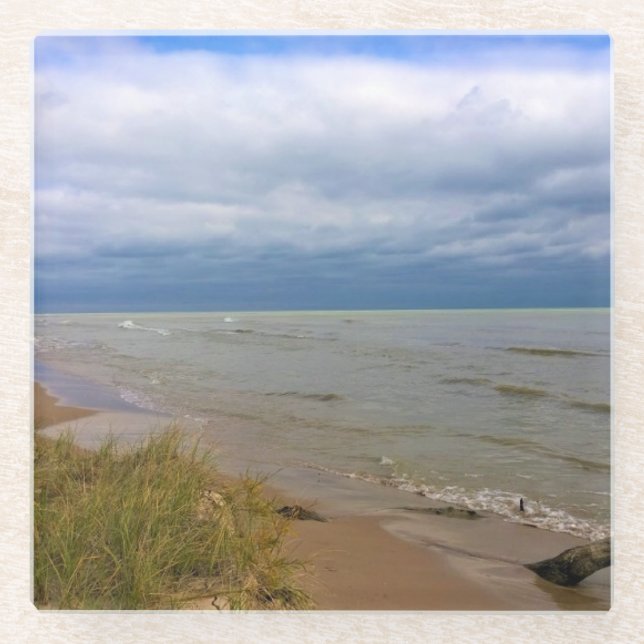 Dessous-de-verre En Verre Rive du lac Michigan, Sheyboygan, WI (Devant)