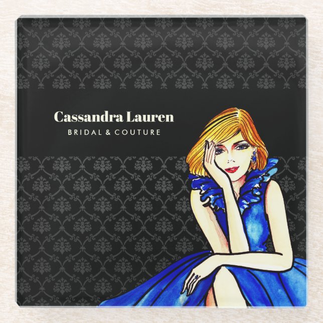 Dessous-de-verre En Verre Robe de cocktail bleu roi foncé de mariage en dama (Devant)