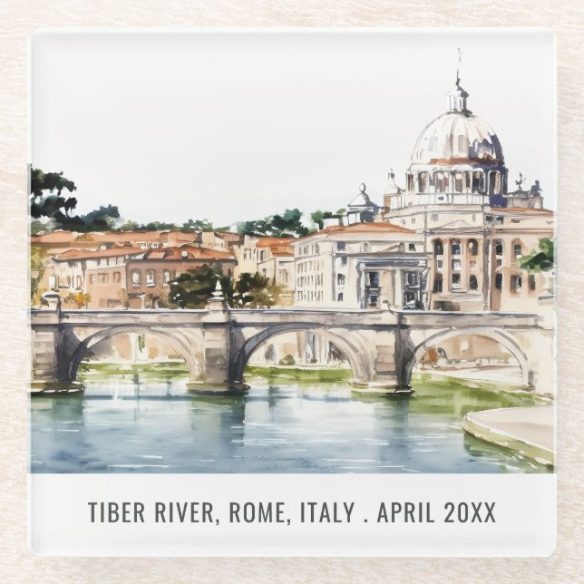 Dessous-de-verre En Verre Rome Italie Tibre Rivière Aquarelle Italienne Voya (Devant)