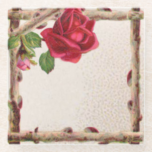 Dessous-de-verre En Verre Rose ancienne vintage rustique victorienne antique
