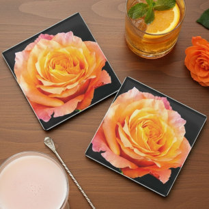 Dessous-de-verre En Verre Rose anglais romantique orange