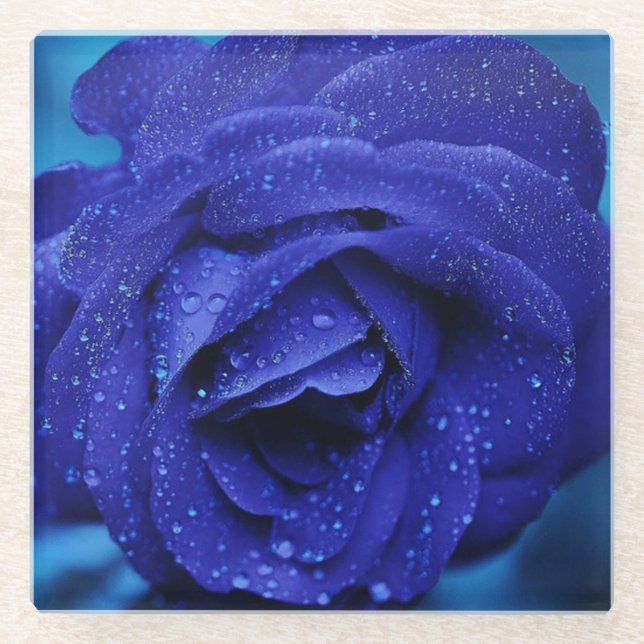 Dessous-de-verre En Verre Rose bleu (Devant)