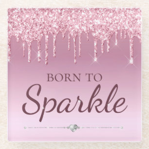 Dessous-de-verre En Verre Rose Clair Glam Paillettes Qui Coulent Née Pour Br