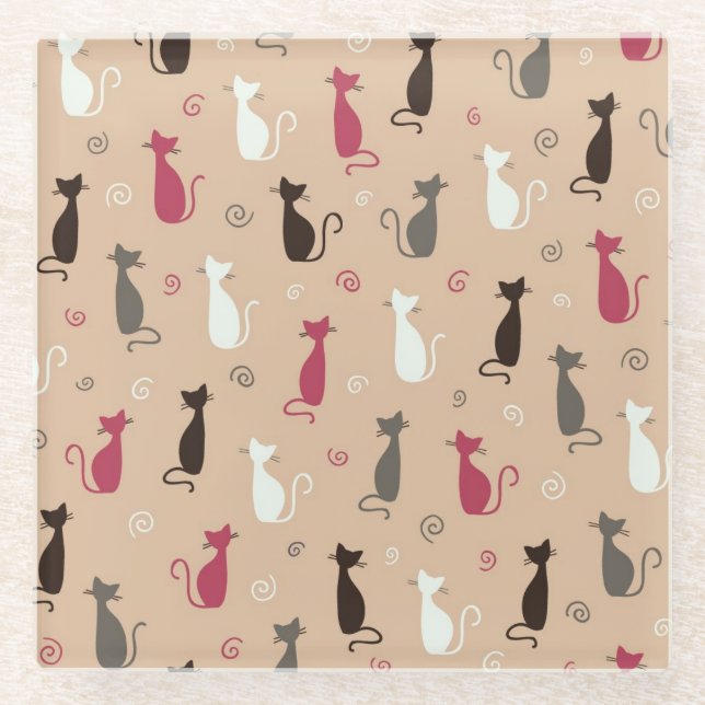 Dessous-de-verre En Verre rose de motif de chats (Devant)