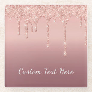 Dessous-de-verre En Verre Rose de texte personnalisé Parties scintillant d'é