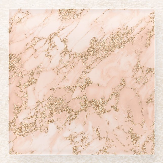 Dessous-de-verre En Verre Rose en marbre parties scintillant d'or abstrait (Devant)